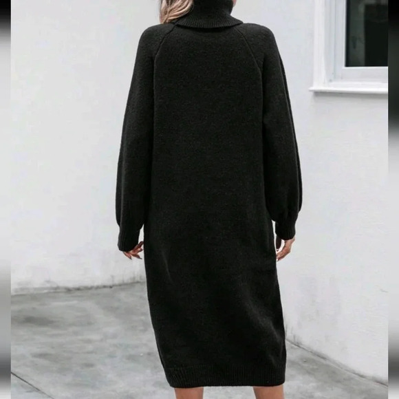 Figure Graphic Turtleneck Lantern Sleeve Sweater Dress - Picture 3 of 5